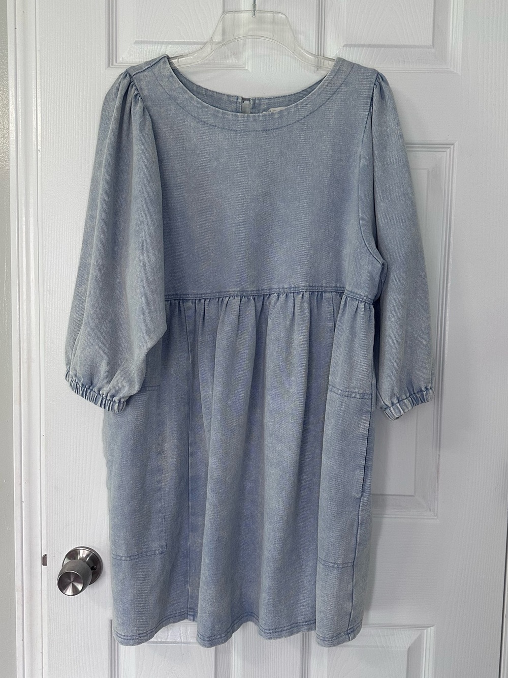 She + Sky Light Blue Puff Sleeve Denim Dress